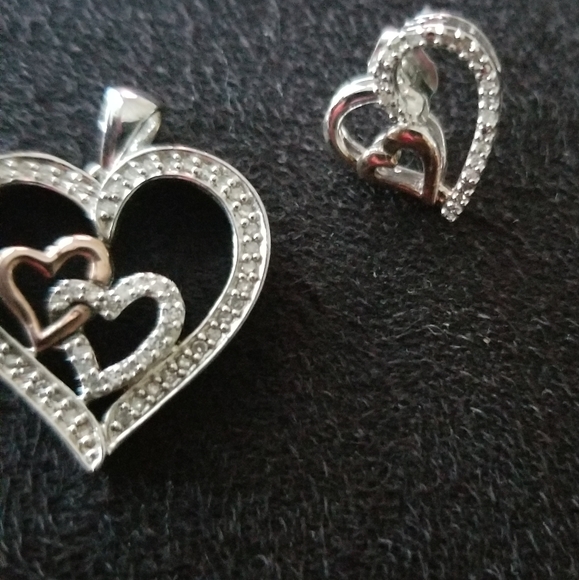 10kt Solid Gold and 925 Silver Diamond Heart Set - Picture 5 of 12